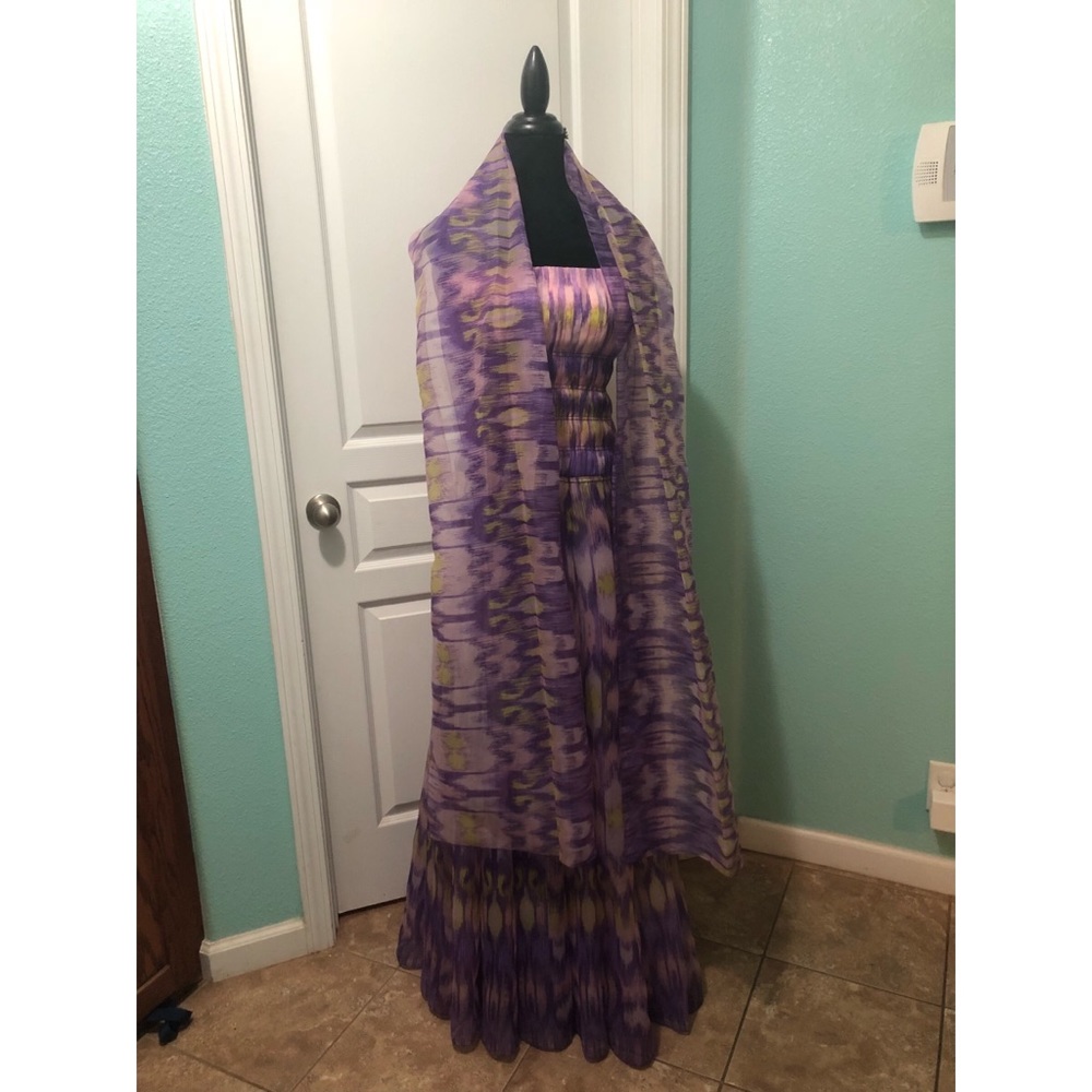 💜💚Tadashi Shoji Purple and Electric lime dress - Picture 2 of 8